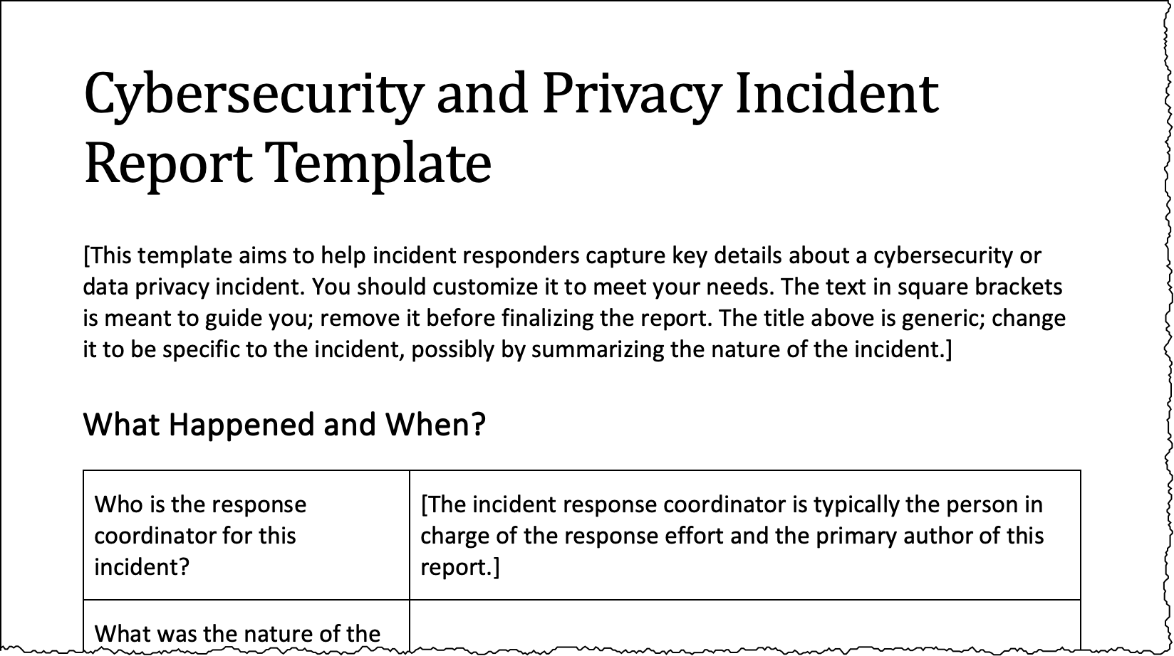 Food Incident Report Template